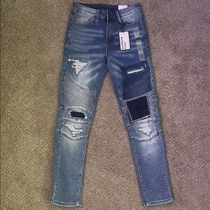 Supreme Men's Blue Patchwork Skinny Jeans